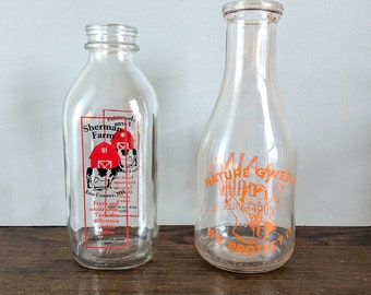Milk Bottle Haines Dairy Farm Hurffville NJ Sherman Farm East Conway NH Two Color Pyroglazed