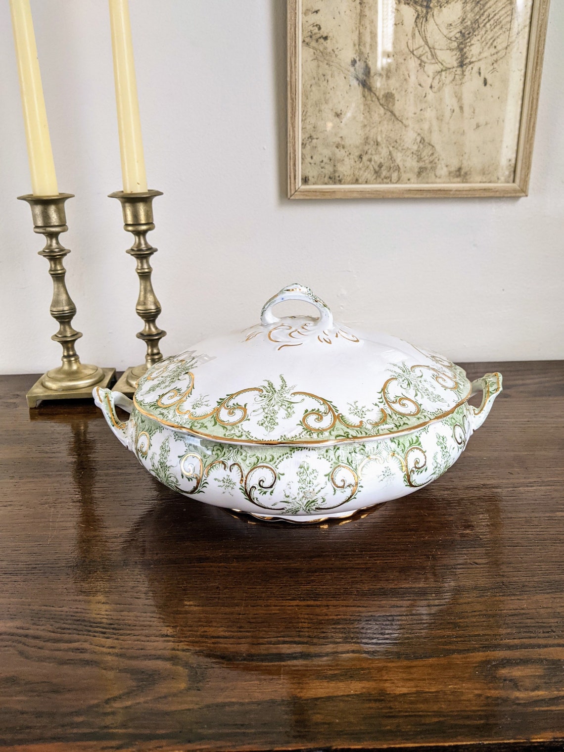 Antique Tureen Semi Porcelain Wood & Son Alma England Green Etsy