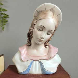 Madonna Bust Italy Hand Painted Ceramiche Pax Et Bonum Religious Figurine