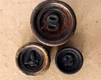 Antique Cast Iron Weight Set 8 4 2 Ounces Oz Balance Scale Round Stacking