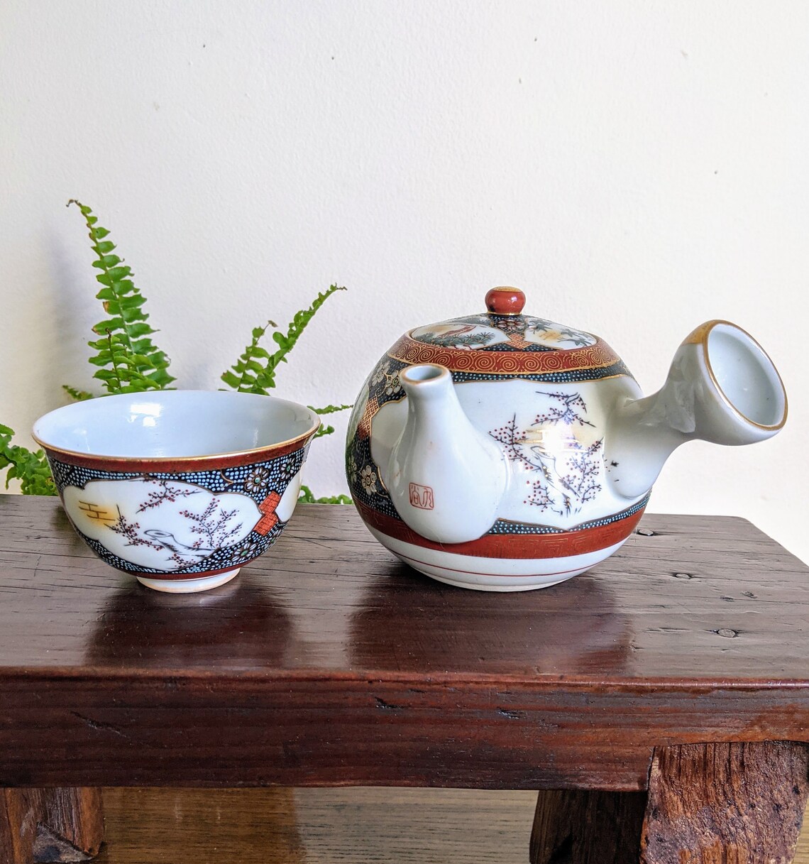 Japanese Imari Tea Set Kutani Yaki Tea Pot Cup Kyusu Pottery Etsy