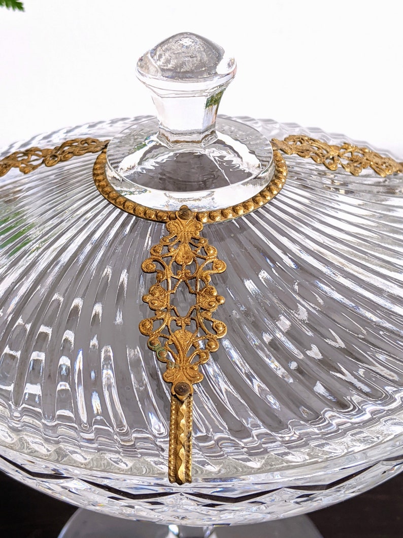 Crystal Pedestal Dish With Lid Hollywood Regency Candy Dish Etsy