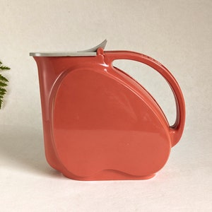 Mid Century Plastic Pitcher Coral Gray MCM Art Deco Lidded Pitcher