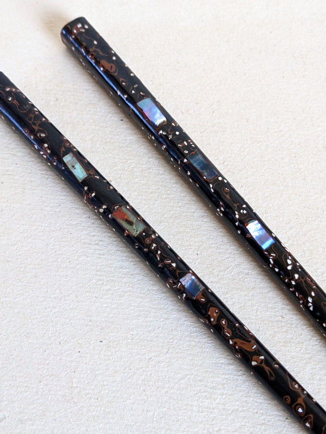Wasaka Lacquerware Chopsticks Black Speckled With Shell Inlay Japan ...
