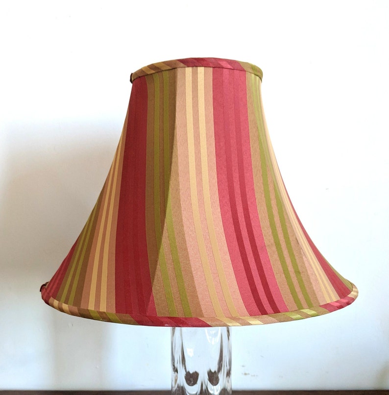 Stripes Bell Silk Lamp Shade Red Pink Green Beige Lined Deep Drop Gold Burdy Olive