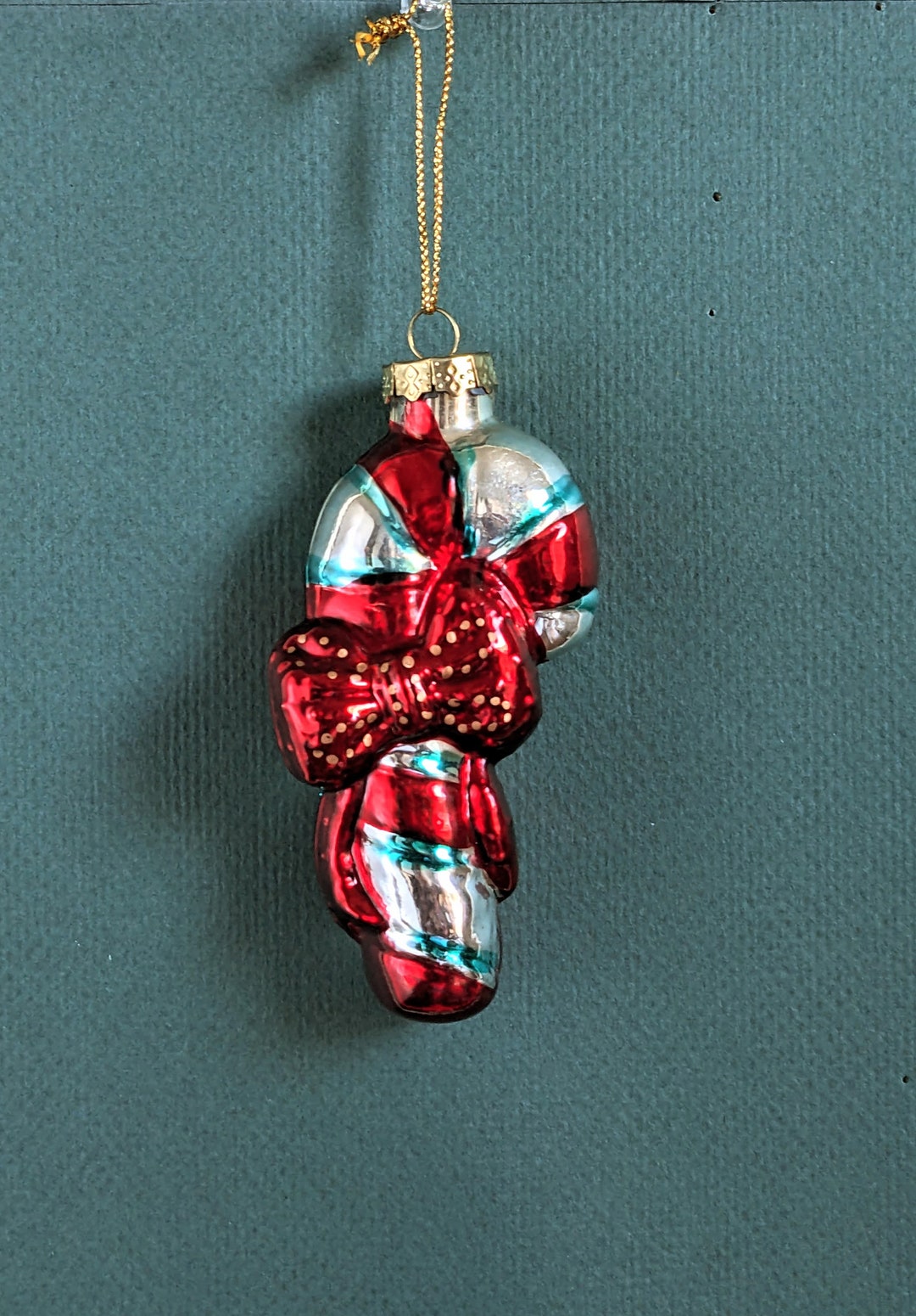 Candy Cane Glass Ornament Hand Painted Silvered Glass Antique - Etsy