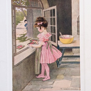 Illustration de livre pour enfants ancien ML Kirk comptine Reine de coeur Art mural Maria Louise Kirk Mother Goose