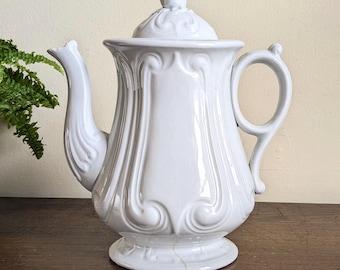 Antique Ironstone Teapot Berlin Swirl Mayer & Elliot Large Elegant White Teapot C.1860
