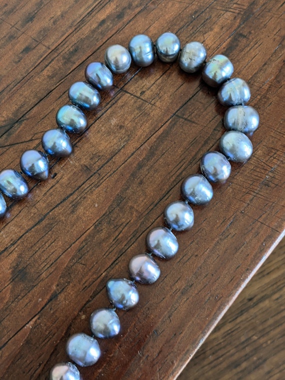 Peacock Pearl Necklace Large Oval Iridescent Blue… - image 6