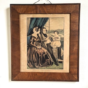 N Currier Framed Lithograph Hand Colored Married Signed 1845 Antique Frame Rare Early American Print