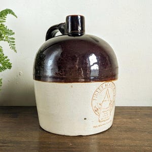 Cruche antique en grès bicolore Finley Acker & Co, marron blanc, cruche de collection Philadelphia PA
