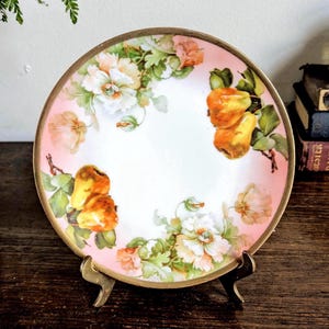 Antique Decorative Plate Hand Painted Bavaria Beyer & Bock Royal Rudolstadt Porcelain Flowers Pears Gold Rim Wall Decor
