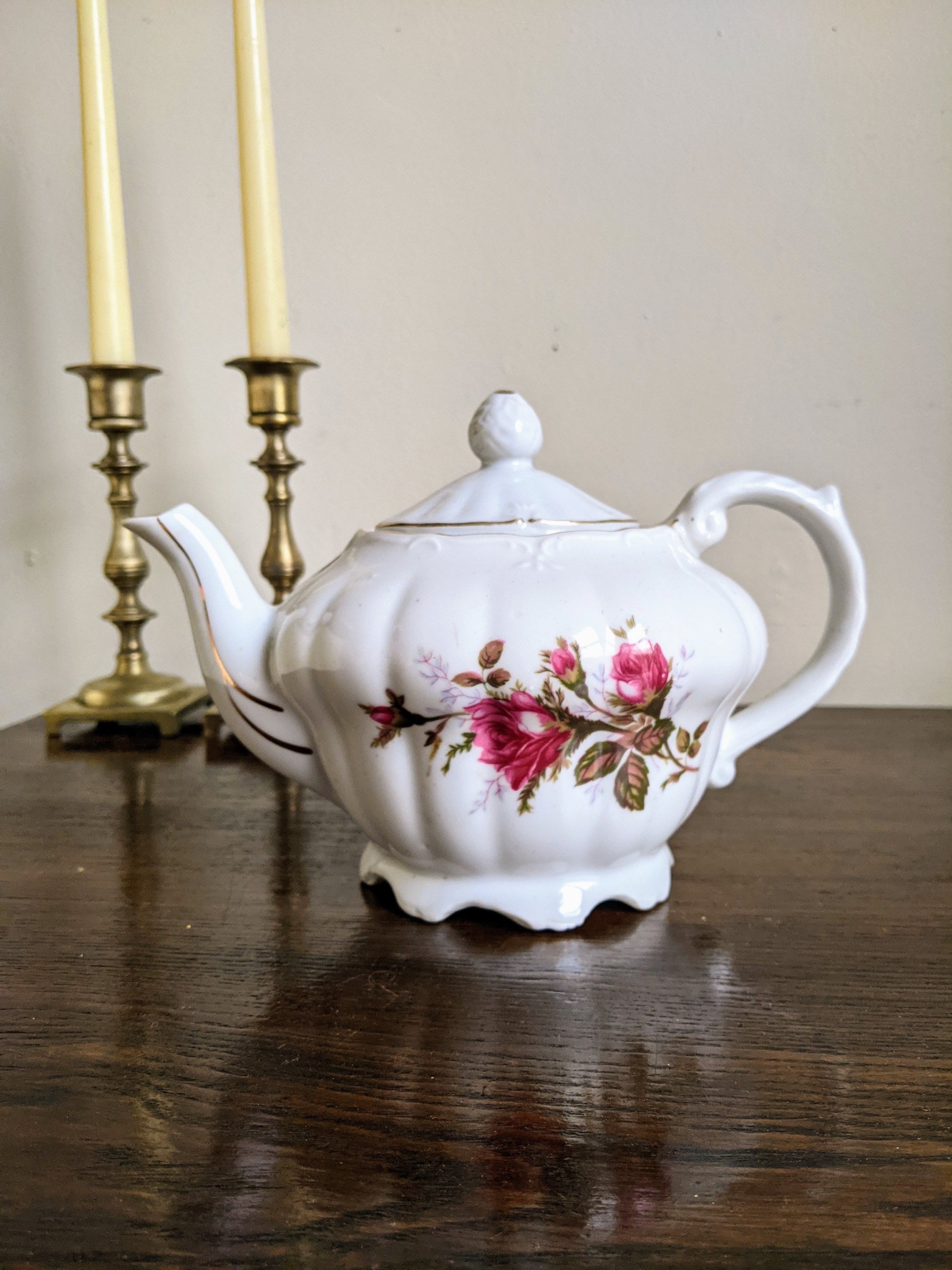 Teapot Music Box Moss Rose China Musical Teapot Japan Art