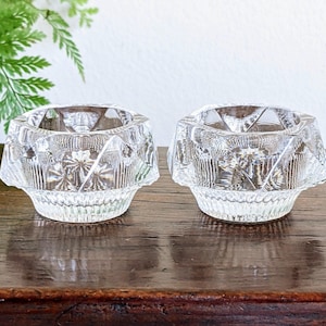 Glass Salt Cellar Pair Clear Hexagon Star Ring Dish Victorian Table