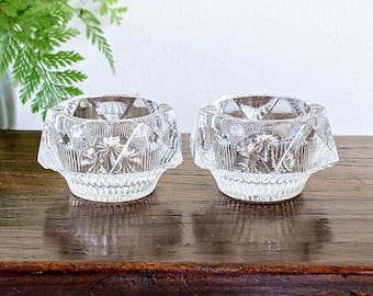 Glass Salt Cellar Pair Clear Hexagon Star Ring Dish Victorian Table