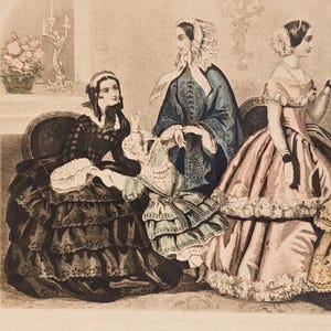 Framed Godeys Fashion Illustration Plate Victorian Print Unrivalled Colored Fashions Antique Hand Colored Engraving