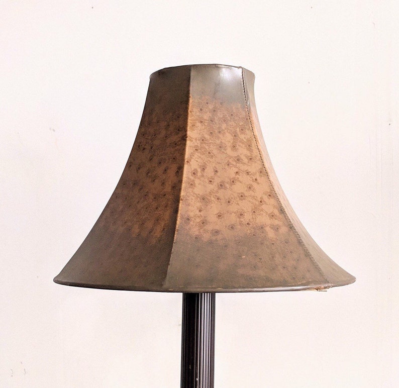 Faux Animal Hide Bell Lamp Shade Tawny Brown Sewn Lined Jungle Fake Skin With Brass Finial