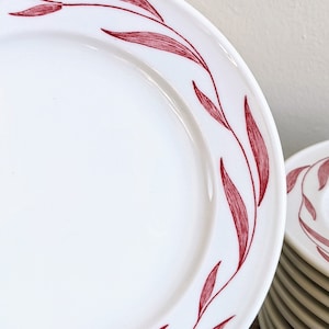 TWO Mayer China Aragon White Red Willow Leaf Vine Rim 50s Restaurant Ware Lunch Plate