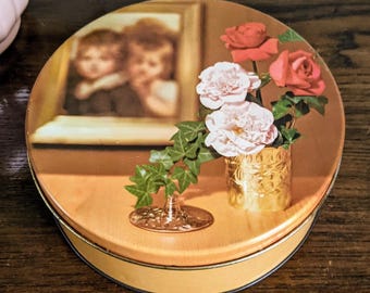 Rond snoepblik rozen oranje fotografisch Chicago koekje koekblik opbergen Schoon