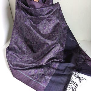 Purple Silk Wrap Hand Woven Thai Ikat Geometric Winter Summer Scarf