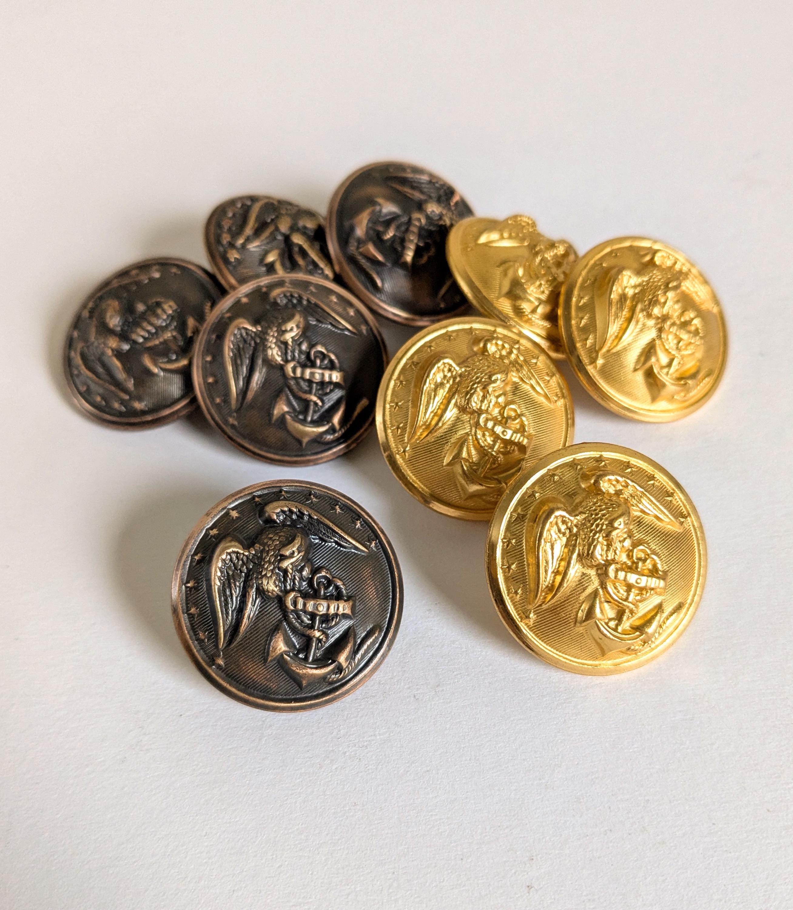 Military Buttons US Marine Corps USMC Brass Eagle Anchor 13 Stars 1 Inch Serial No 176 Polished Patina