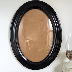 Large Oval Wood Frame Black Convex Glass Antique 14 x 20 Inches