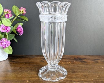 Nauchtmann Crystal Vase 24% Leaded Footed Pedestal Vase Floral Band Germany