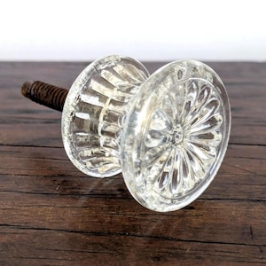 Antique Glass Knob Small Ribbed Starburst Pair Or One Cabinet Drawer Hardware