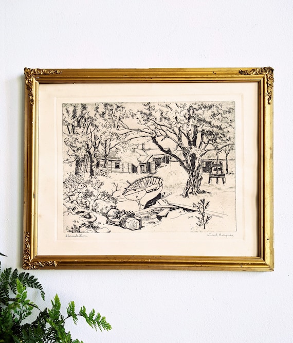 Framed Lionel Barrymore Etching Boatyard Shoreside Farm Art - Etsy Hong Kong