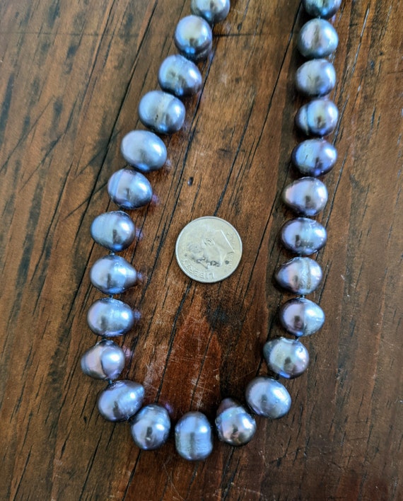 Peacock Pearl Necklace Large Oval Iridescent Blue… - image 5