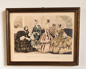 Framed Godeys Fashion Illustration Plate Victorian Print Unrivalled Colored Fashions Antique Hand Colored Engraving