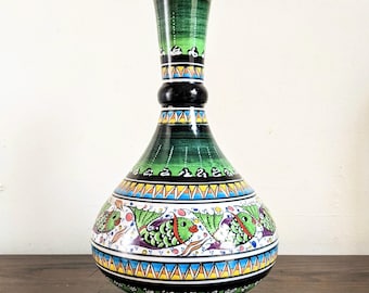 Jarra de cerámica turca con diseño de pez verde esmeralda Elsam Gine, hecha a mano, especial Bahar Serisi