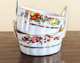 Nippon Salt Cellar Handles Hand Painted Bone China Floral Gold Antique Salt Dish Set Of Two