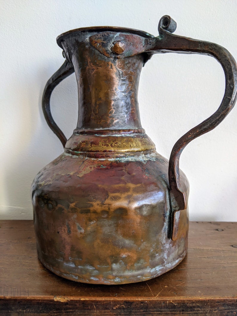 Hammered Copper Jug Turkey Double Handle Rustic Copper Brass Etsy