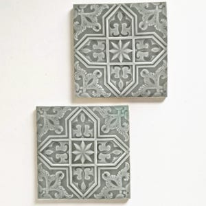 Antique Fireplace Tile Geometric Sage Moss Green Victorian Tile