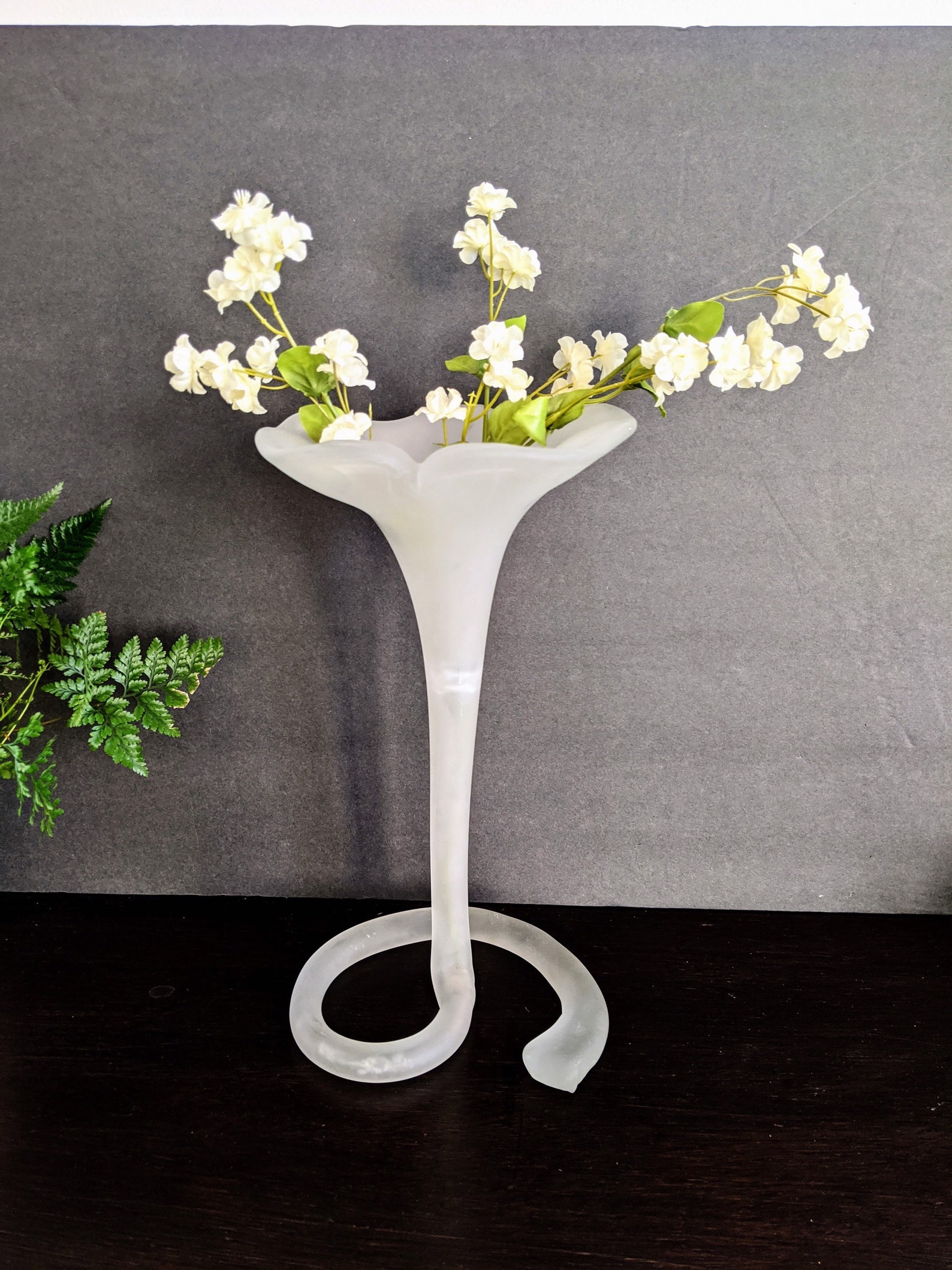 White Glass Lily Vase Made In Italy Tall Blown Glass Art Etsy