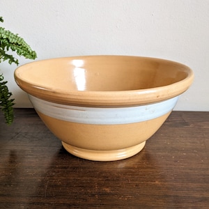 Yellowware Bowl 11 Inch Antique Yellow Ware Bowl White Band Farmhouse Kitchen Mixing Bowl