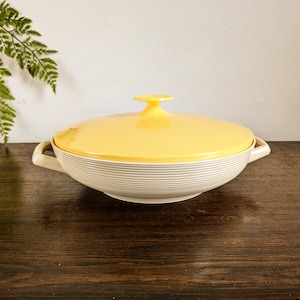 Thermo Temp Raffiaware Large Insulated Serving Bowl Handles Yellow 50s 60s Atomic Kitchen