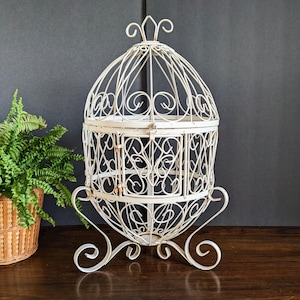 Metal Bird Cage Painted White Shabby Hanging Decorative French Country Garden Decor
