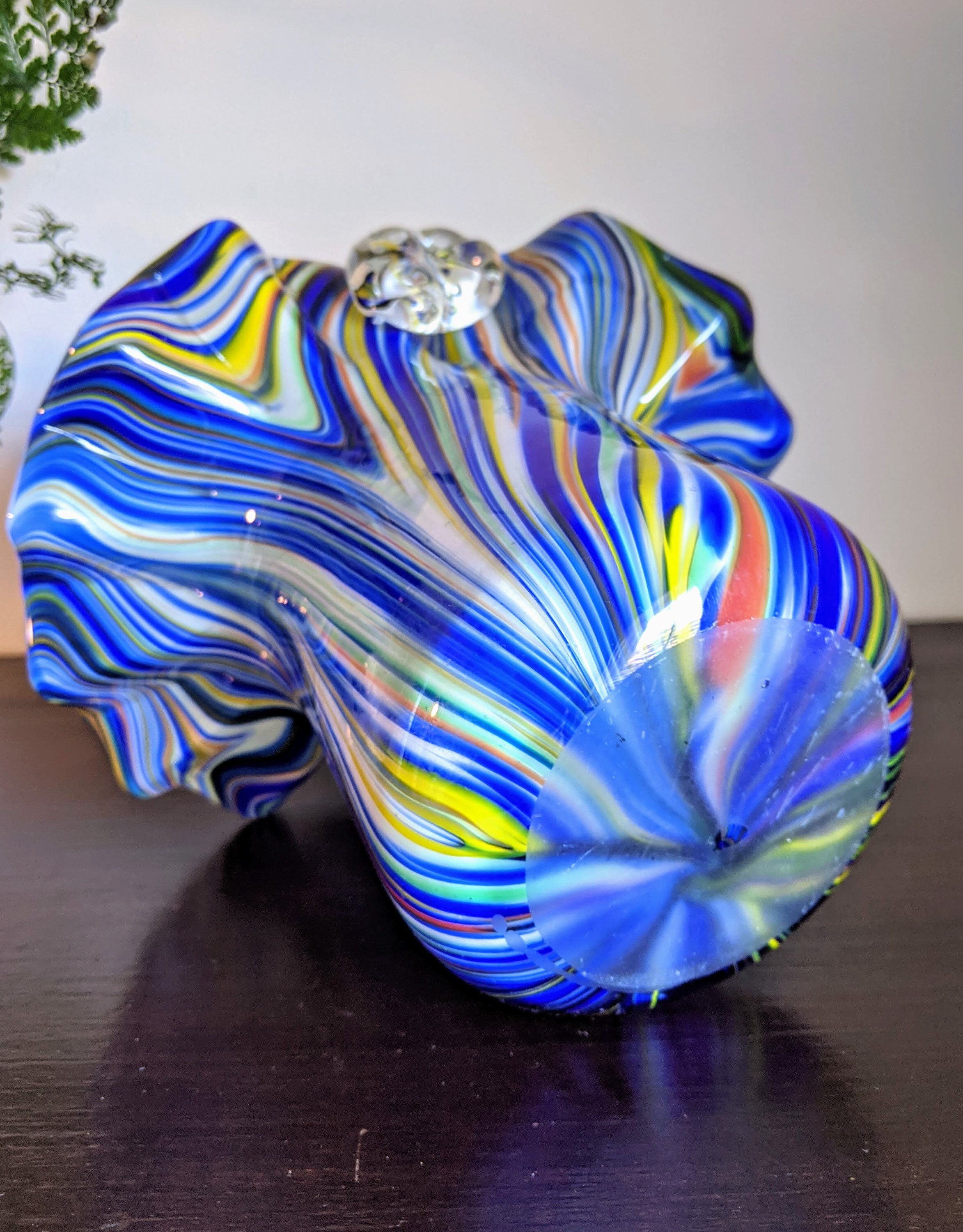 Art Glass Basket Vase Blown Glass Cobalt Blue White Striped Etsy