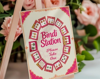 Roze Bindi Station Bordje | Mehndi Dholki Decoratie, Aziatische Bruiloft Decoratie (Digitale Download) Printbaar