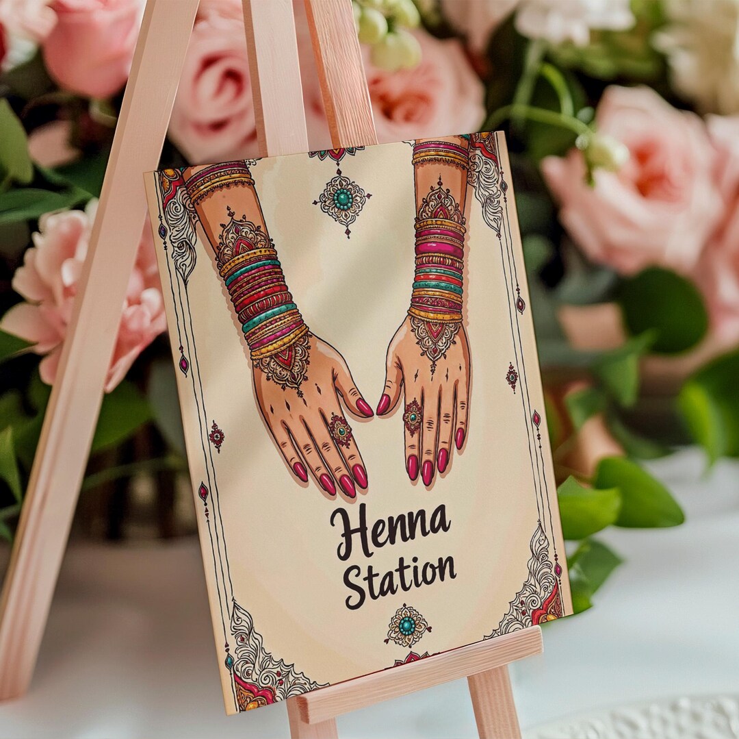 Mehandi Station Henna Station Sign 3 | Dholki Decoration Mehndi Station Sign Mehndi ...