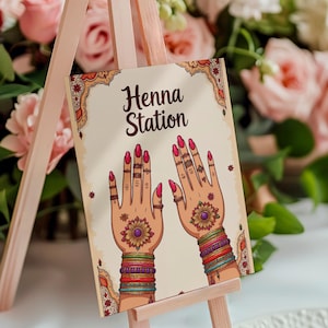 Henna Station Poster #6 Mehndi Station Table Sign | Mehndi Decor | Dholki Party Decor | Printable Table Sign | Desi Indian Wedding Download