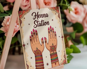 Henna Station Sign 2 | Dholki Decoration Mehndi Station Sign Mehndi Decor | Printable Download | Indian Wedding Decor Mehndi Sign Desi Decor
