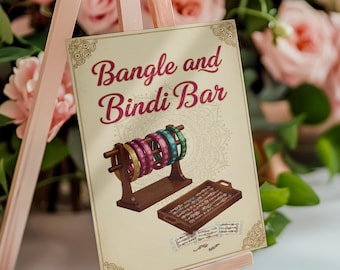Letrero de bar con brazaletes y bindi / Letrero de bazar mehndi, decoración dholki / Letrero de mesa imprimible / Descarga digital para boda india / Colección clásica