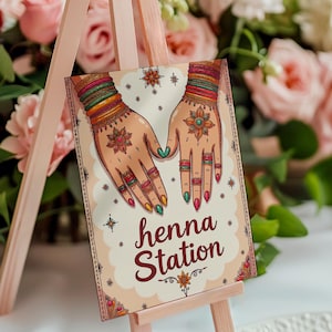 Henna Station Poster #8 Mehndi Station Table Sign | Mehndi Decor | Dholki Party Decor | Printable Table Sign | Desi Indian Wedding Download