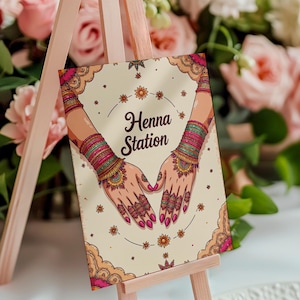 Henna Station Poster #15 Mehndi Station Table Sign | Mehndi Decor | Dholki Party Decor | Printable Table Sign | Desi Indian Wedding Download