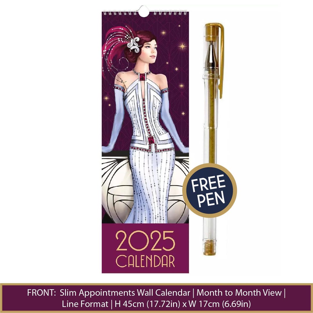 Claire Coxon 2025 Slim Appointments Wall Calendar FREE GOLD PEN Grid