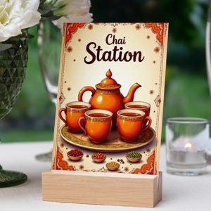 Tea Chai Station 005 | Mehndi Decor | Dholki Party Decor | Food Table Sign | Desi Indian Wedding Digital Download | Charming Printable