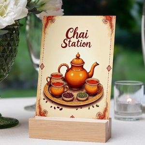 Tea Chai Station 006 | Mehndi Decor | Dholki Party Decor | Food Table Sign | Desi Indian Wedding Digital Download | Charming Printable